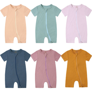 Summer Baby Jumpsuit with Breathable Bamboo Fiber & Short Sleeves